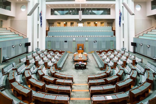 Interior view of the House of Representatives in Parliament House, Canberra, Australia