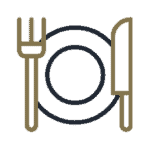 A fork and knife icon on a black background, representing the expertise of bankruptcy lawyers in handling financial crises.